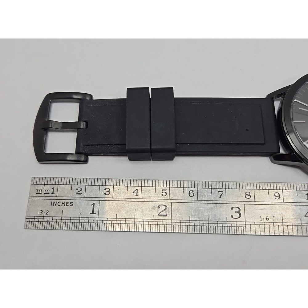 Watch Station Mens Black Quartz Date Watch 5ATM Silicone Band New Battery - Picture 9 of 10